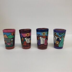 Set of 4/Tequila Shot Glass / NWT/ Hand Painted Colorful Mini Clay